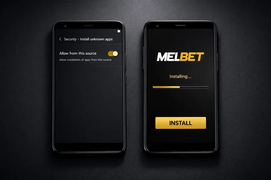MelBet APK Android install — Security settings allow unknown apps and install screen