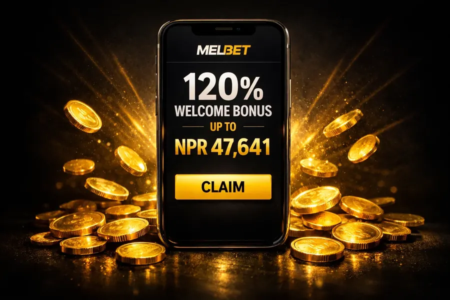 MelBet Nepal bonus — 120% welcome bonus up to NPR 47,641 with gold coins